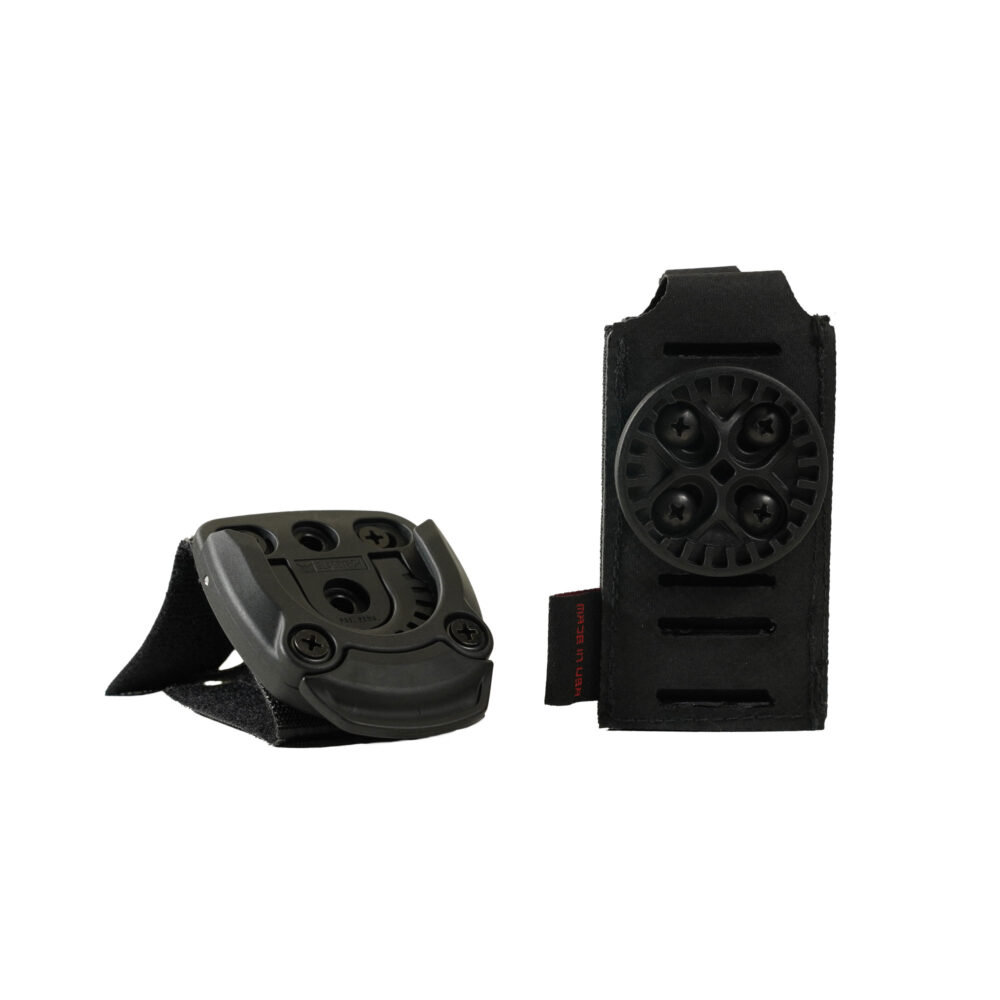BPG Belt Adapter Plate - BLK - with installed Blade-tech Tek-Mount Receiver (Front Angle) and BPG Single Pistol Mag Pouch with Tek-Mount 360 Insert Disk (Black)